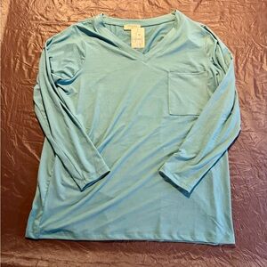 Zenana Green Blue Long Sleeve V-Neck Top